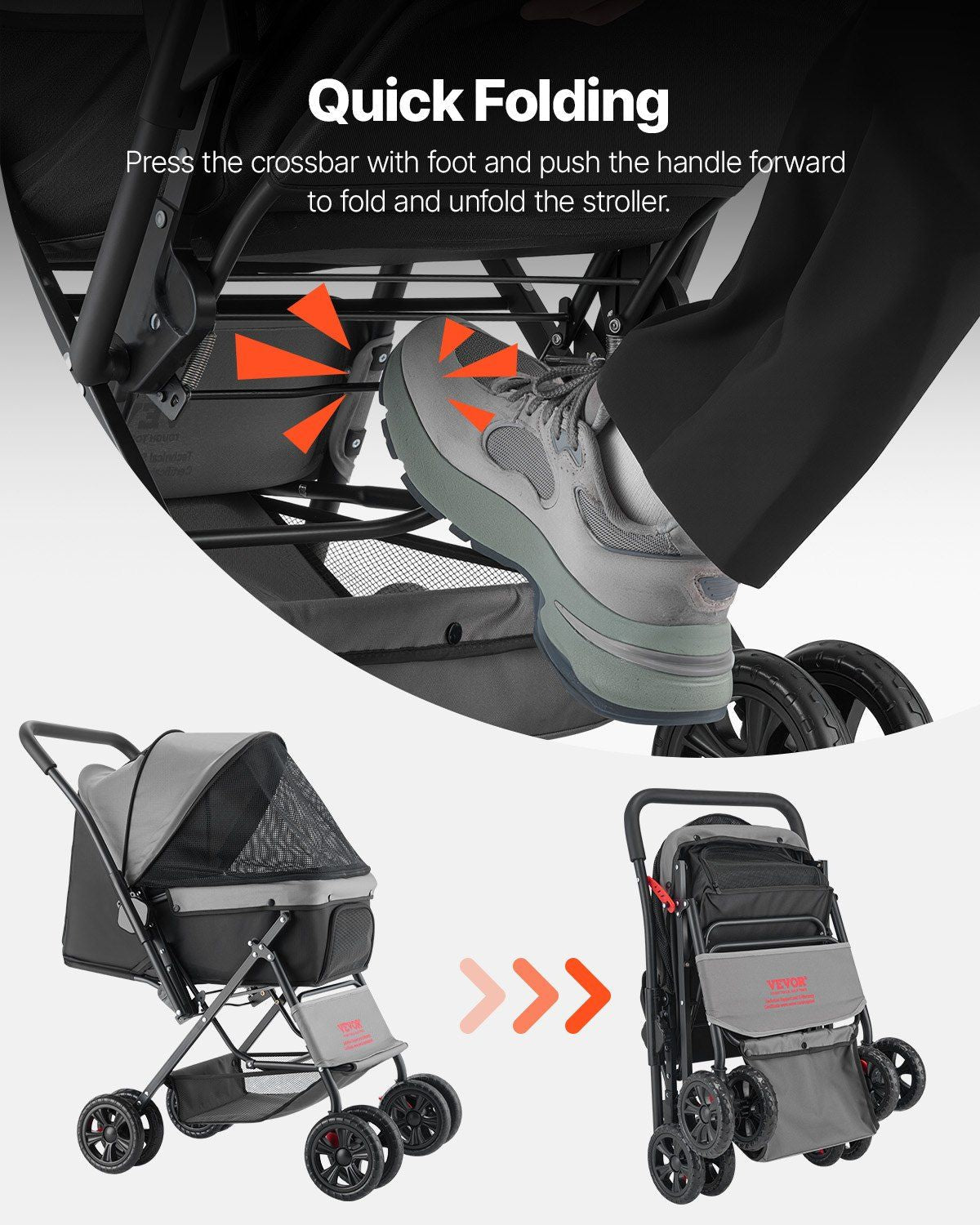 Pet Stroller Foldable 4 Wheels Travel Dog Stroller Reversible