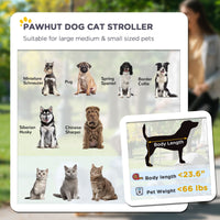 Pet Stroller Dog Cat Carriage One Click Fold with Universal