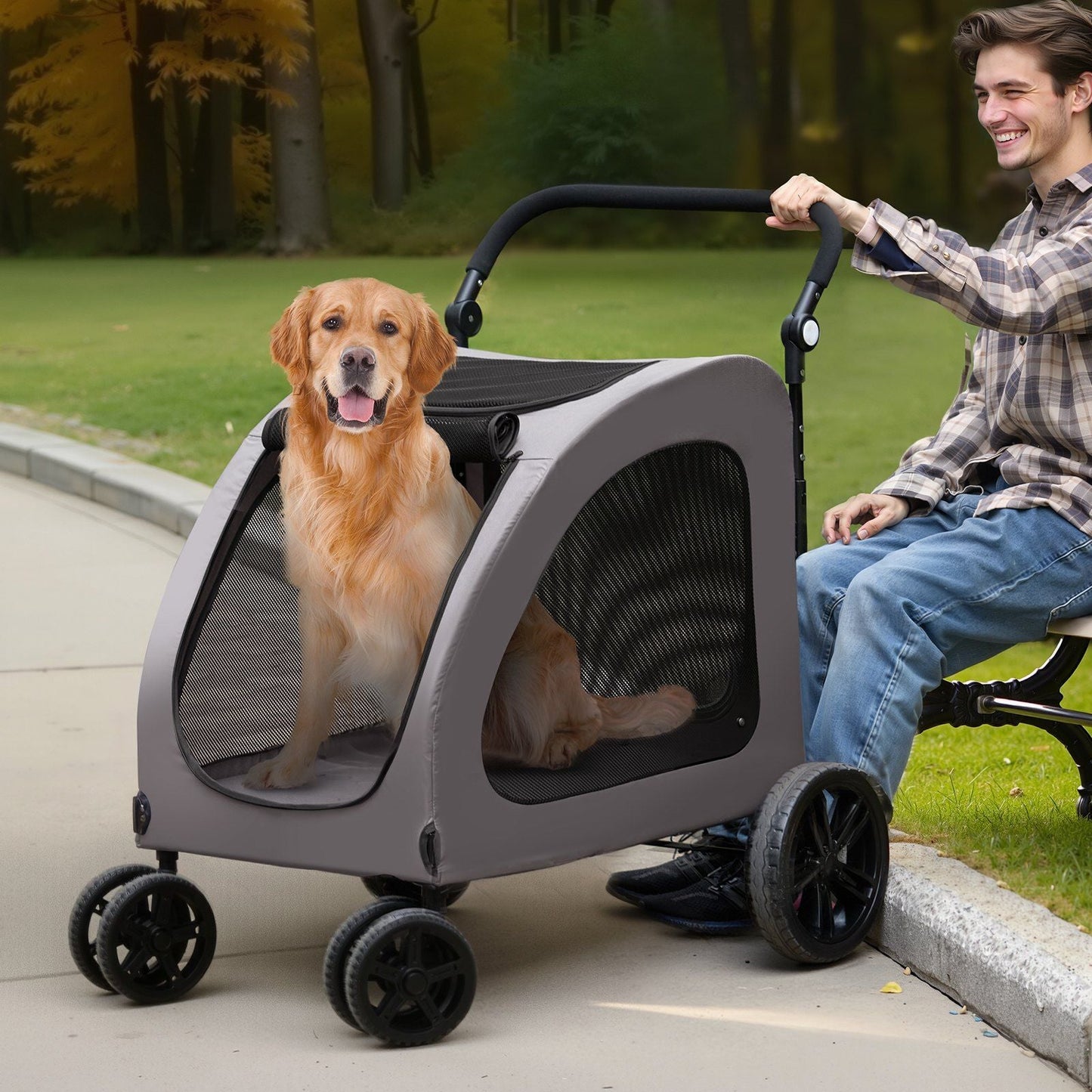 Pet Stroller - 4-Wheels Dog Stroller Carrier 160lbs Weight