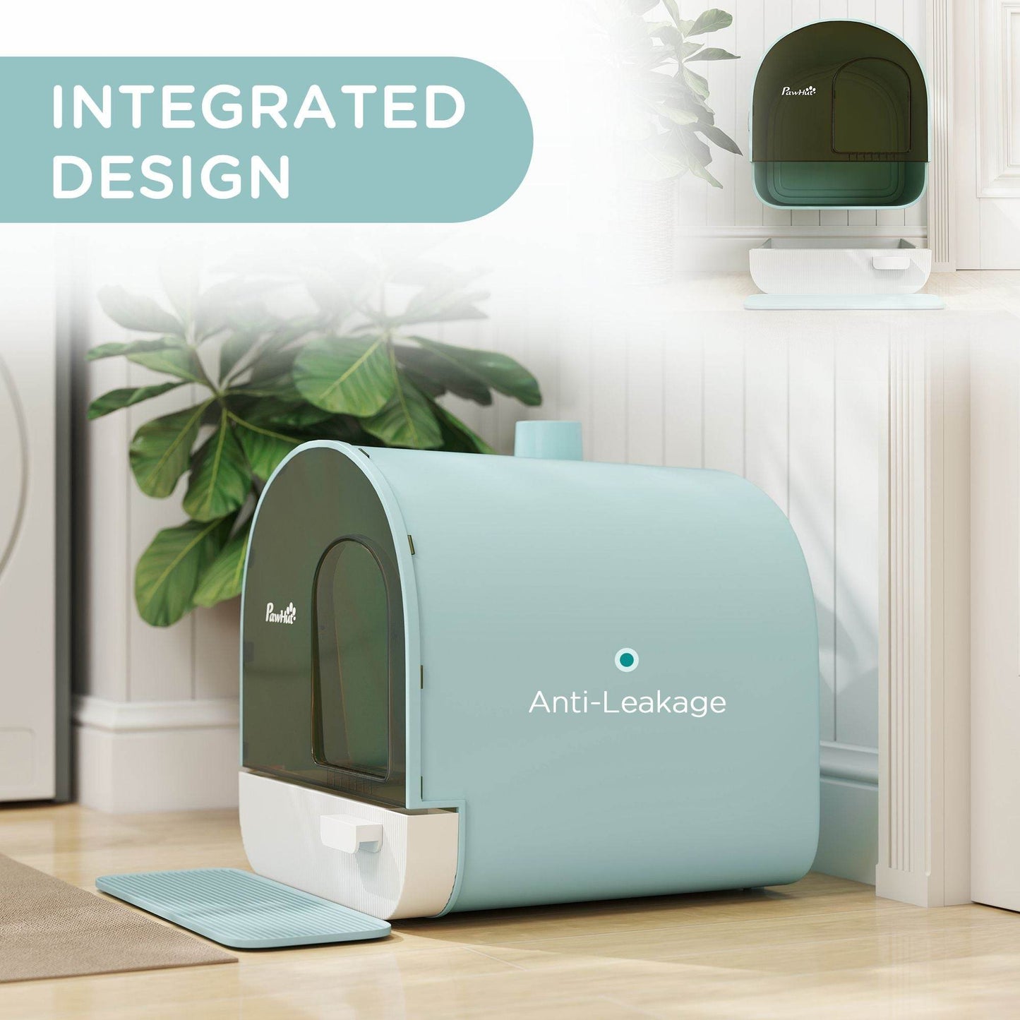 Covered Cat Litter Box with Odor Filter - Complete Privacy Kit with Tray, Scoop & Mat | Green Hooded Litter House