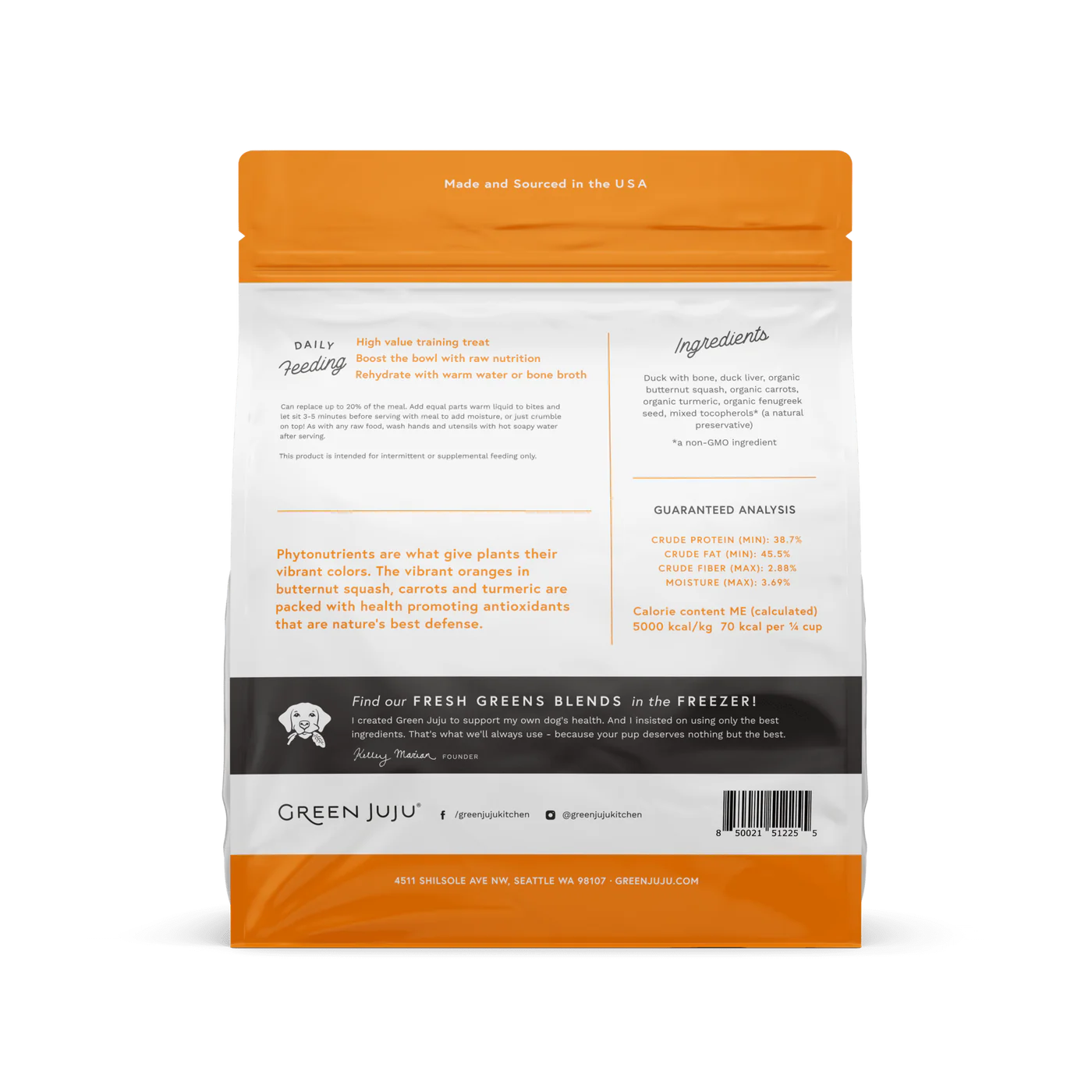 Green Juju Freeze Dried Duck Orange Whole Food Bites (18OZ)