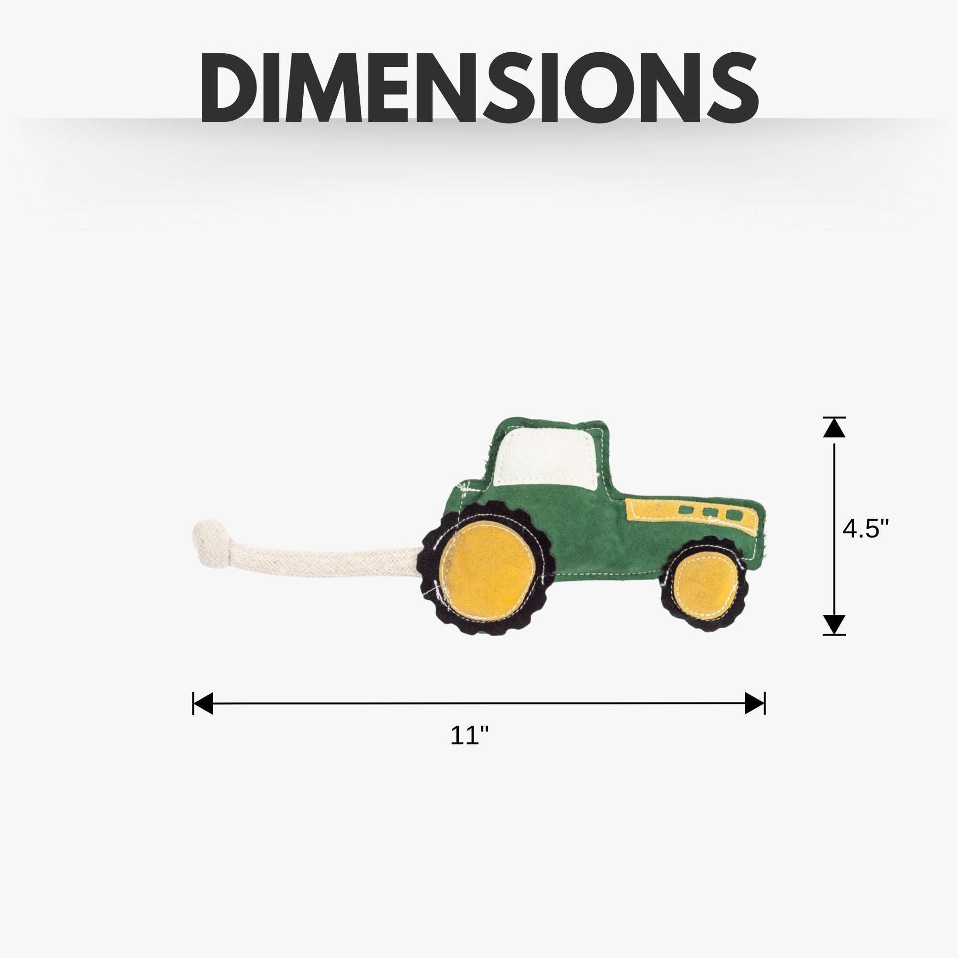 Purrfect Pet Kingdom durable chew toy for dogs shaped like a tractor, measuring 11 inches long