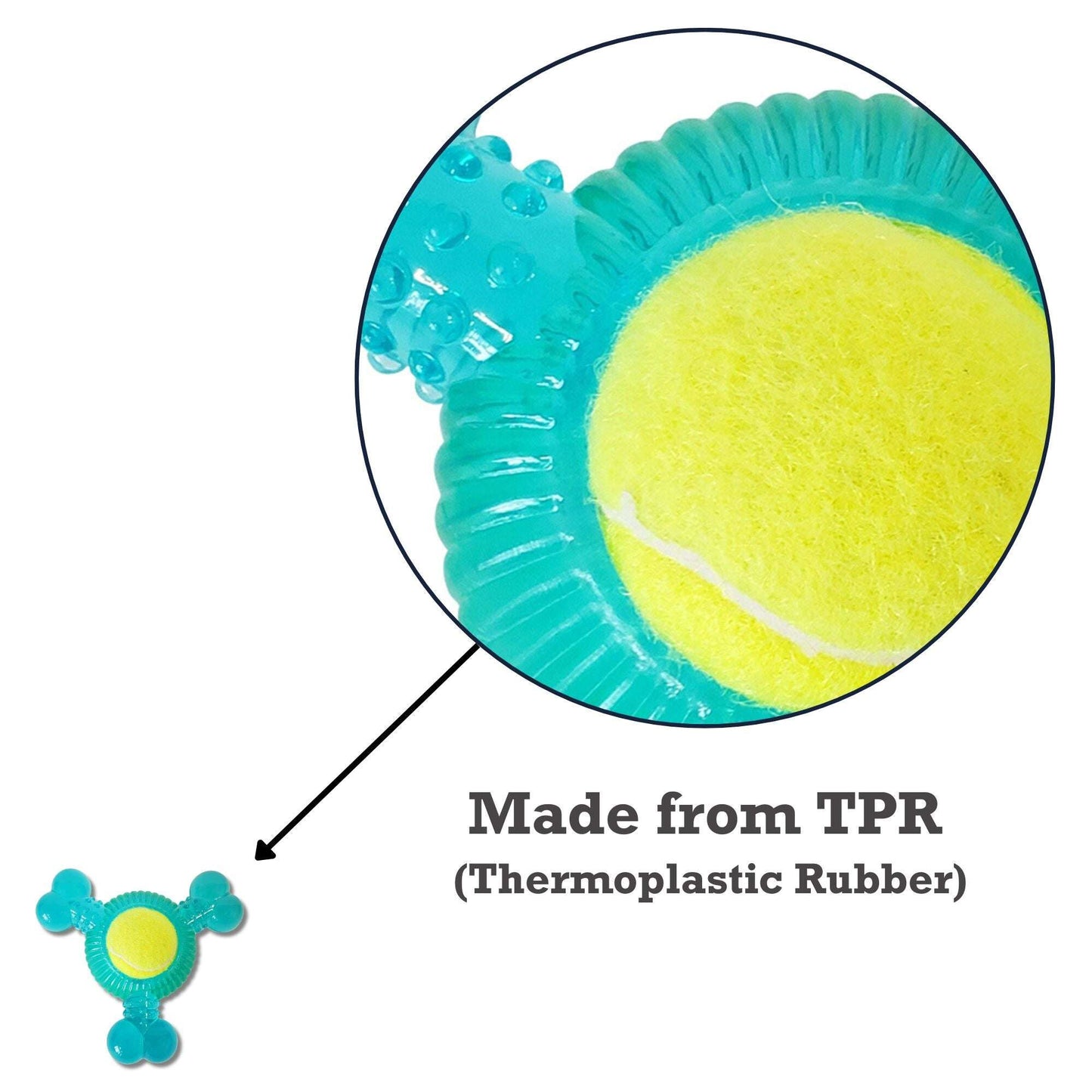 Durable dog toy for aggressive chewers made from TPR with a bright yellow center for added fun