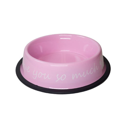 Purrfect Pet Kingdom durable pet food bowl for dogs in pink with rubber base to prevent slipping