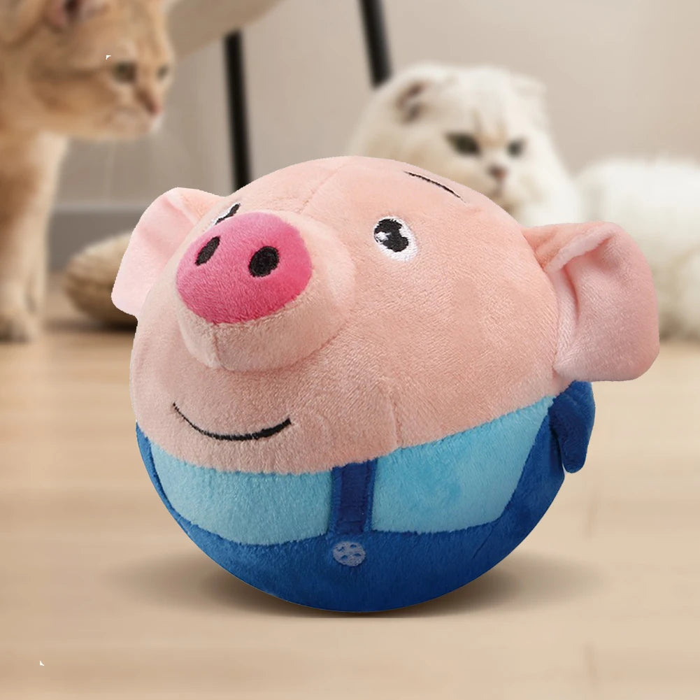 Durable plush toy for energetic dogs shaped like a smiling pig with soft fabric and vibrant colors