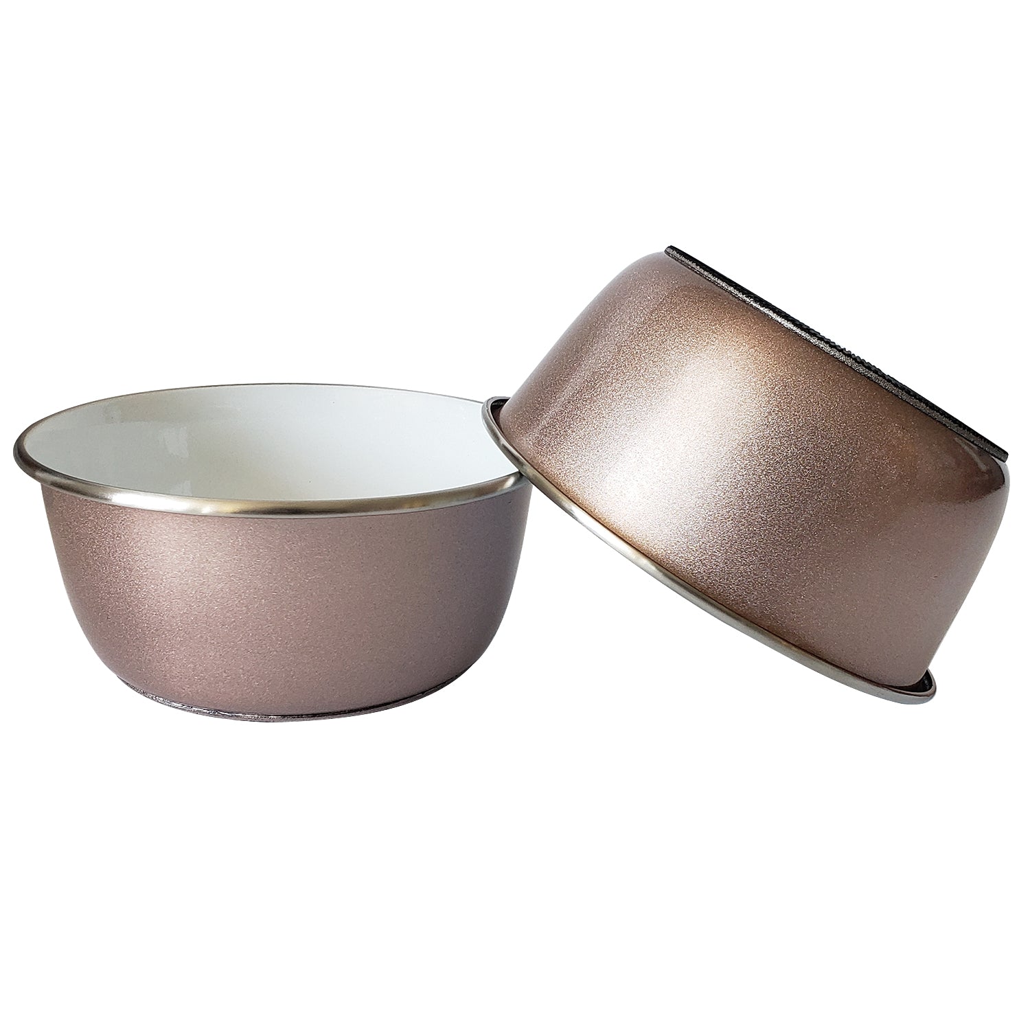 Durable rose gold dog dish set featuring stainless steel construction for pets