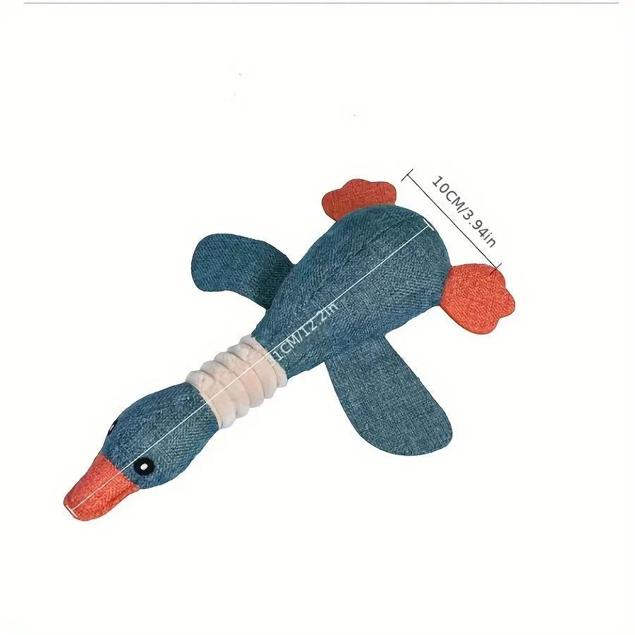 Purrfect Pet Kingdom durable squeaky dog toy in the shape of a duck with a soft fabric design