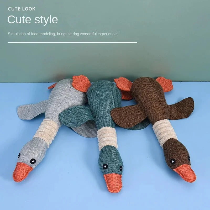 Durable squeaky dog toy in a cute duck design, perfect for playful and fun pet activities