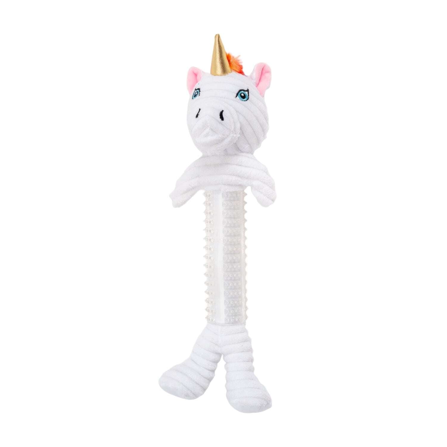 Durable unicorn plush for dogs with squeaker, perfect for interactive playtime