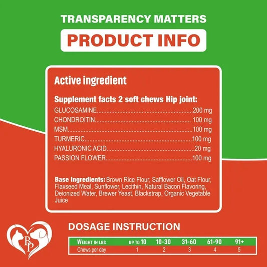 Dog Joint Supplement - Glucosamine Soft Chews for Hip Pain