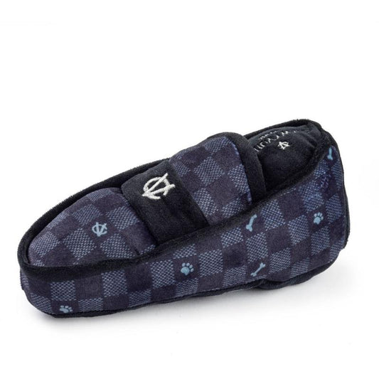 Black Checker Chewy V Loafer Plush Squeak Dog Toy