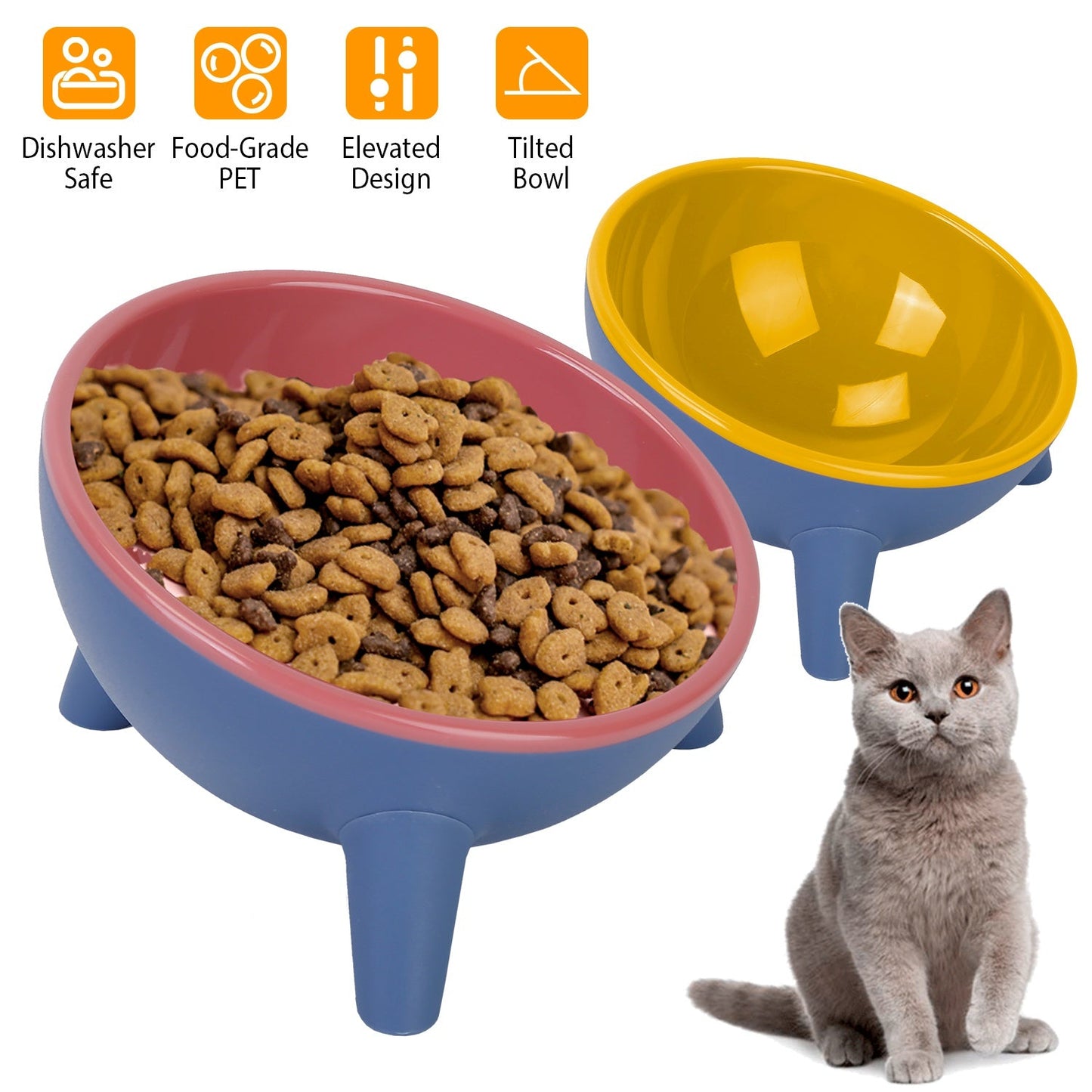Raised Tilted Elevated Cat Food Bowl Pet Backflow Prevention Water Dish Feeding Bowl for Cats Small Dogs