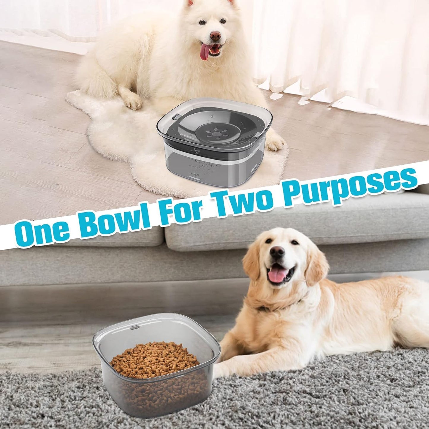 2L No-Spill Dog Water Bowl - Splash-Proof Vehicle Travel Bowl
