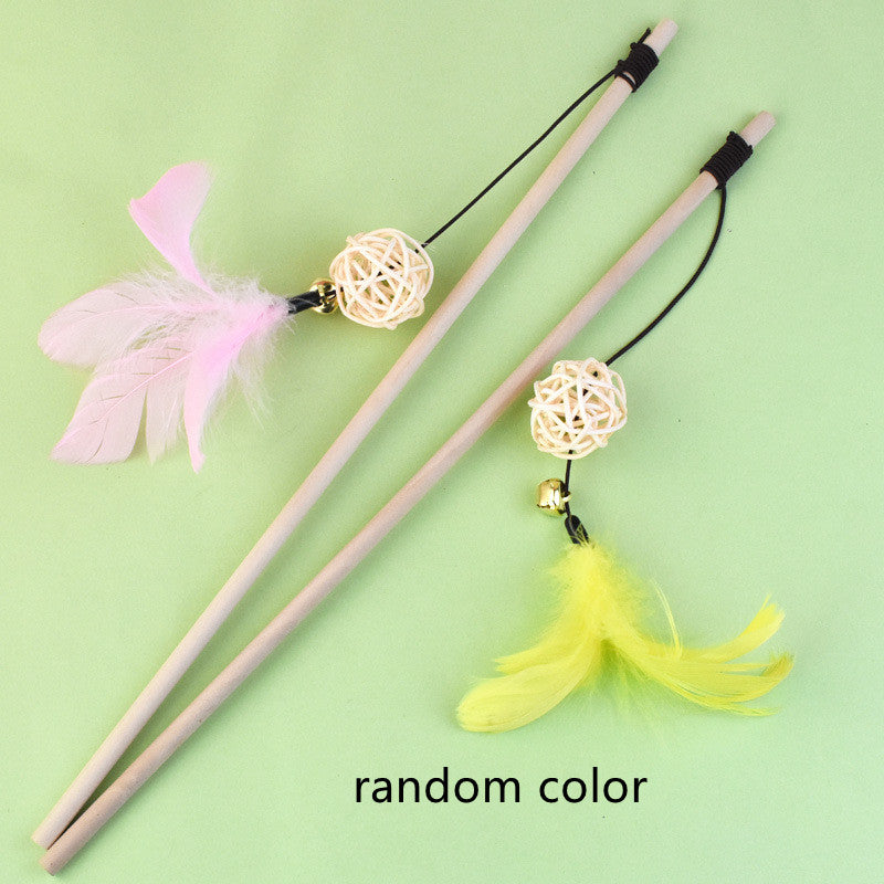 Log Wooden Pole Vine Bal Bell Feather Cat Teaser Stick