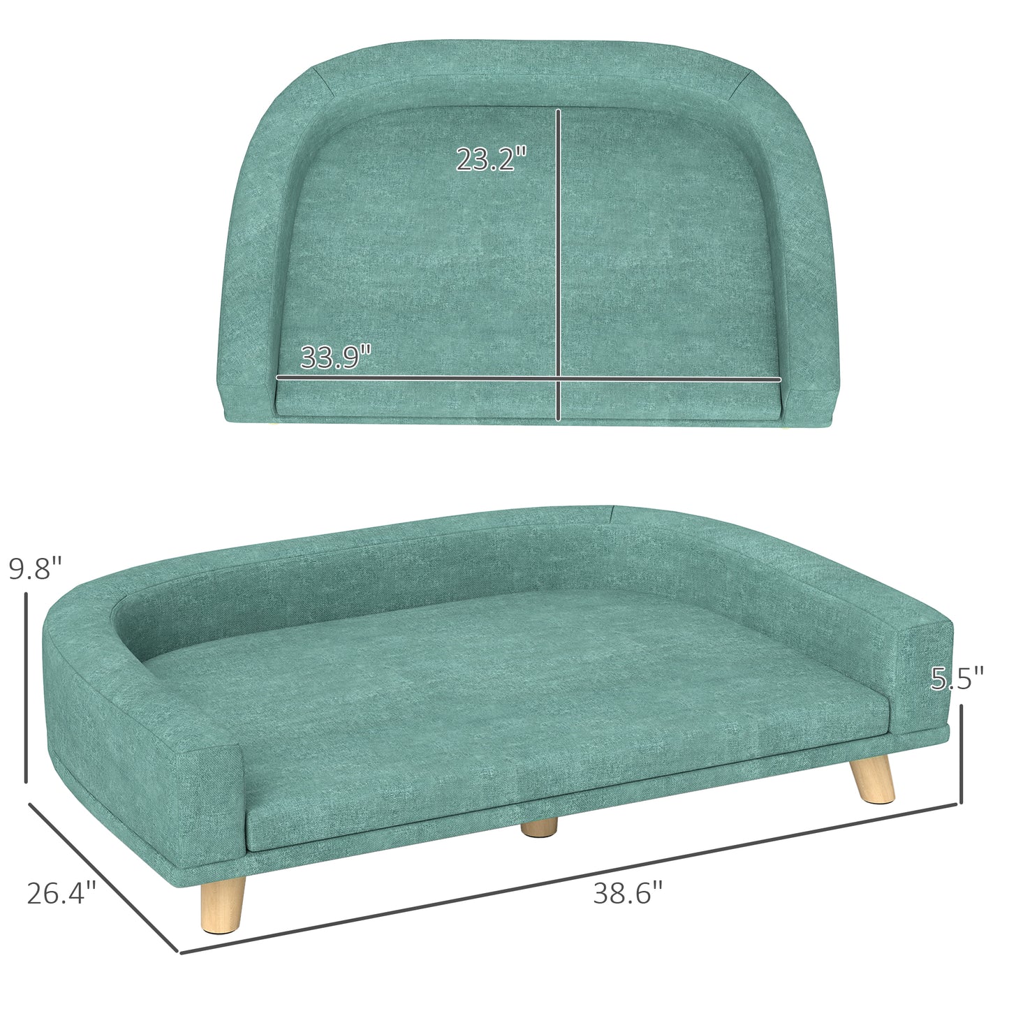 Dog Sofa Couch Bed with Washable Cushion for Large Dogs, Cats, Green