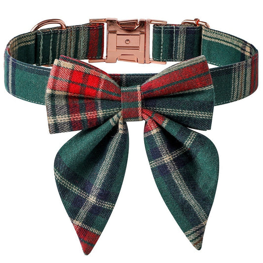 Rose Gold Buckle Plaid Dog Collar