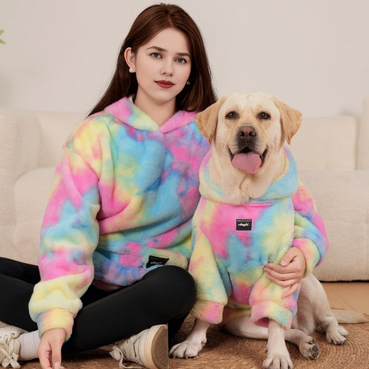 Pet Hoodie Tie Dye Rabbit Fur Rainbow-colored Dog Hoodie - main product image