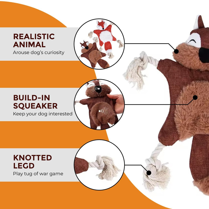 Purrfect Pet Kingdom Dog Toys, Stuffed, Chewing, Plush, Squeaky Animal Pet Toys, (Fox) - Premium Dog Toys