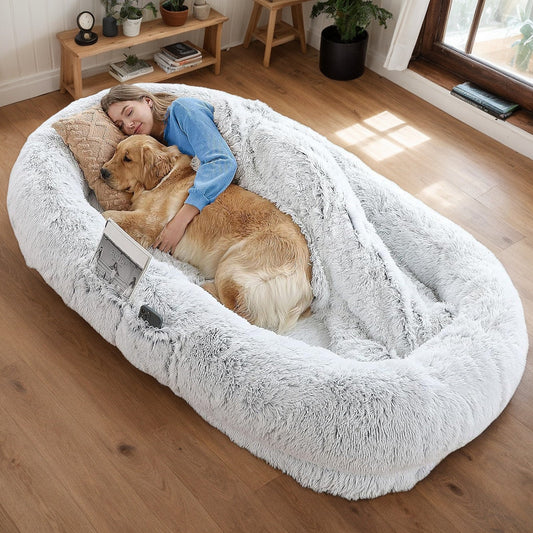 Human Dog Bed with Washable Faux Fur and Orthopedic Support