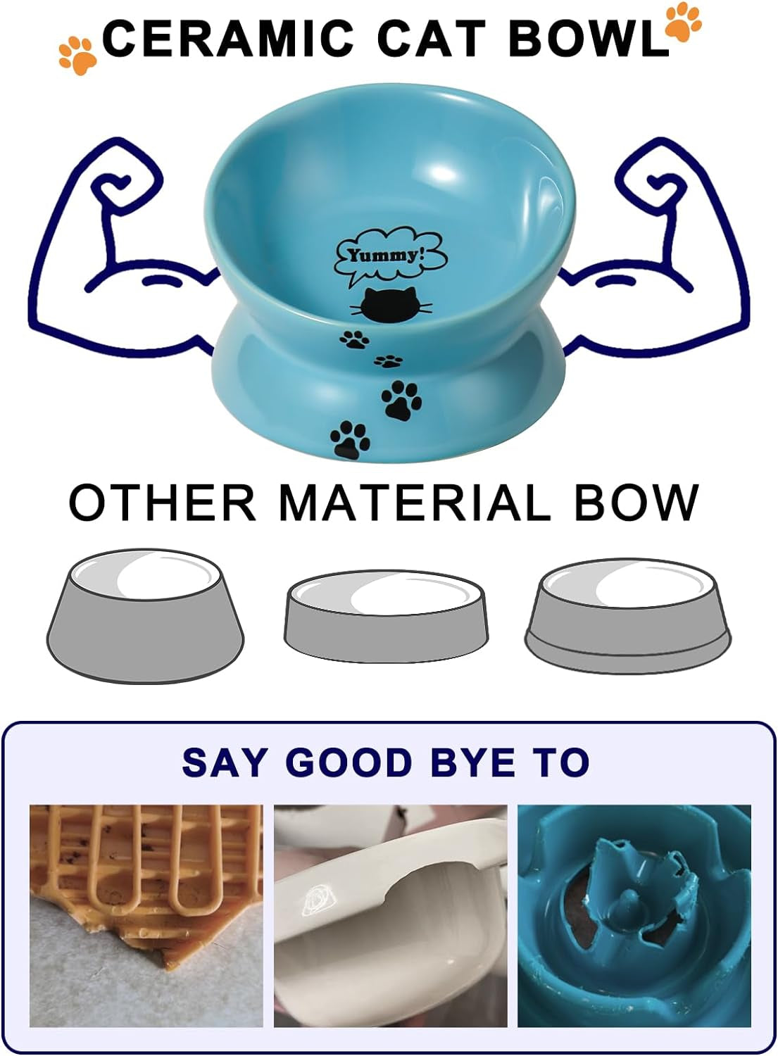 Cat Bowl Elevated Ceramic Lake Blue Raised Tilted 🐱