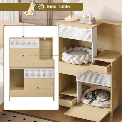 Furniture Style Multi-Use Natural Cat Litter Box House with