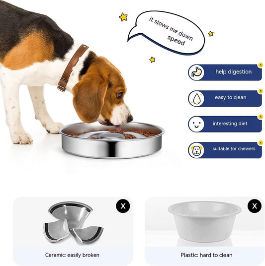 Stainless Steel Slow Feeder Bowl with Neck Protector for Dogs & Cats