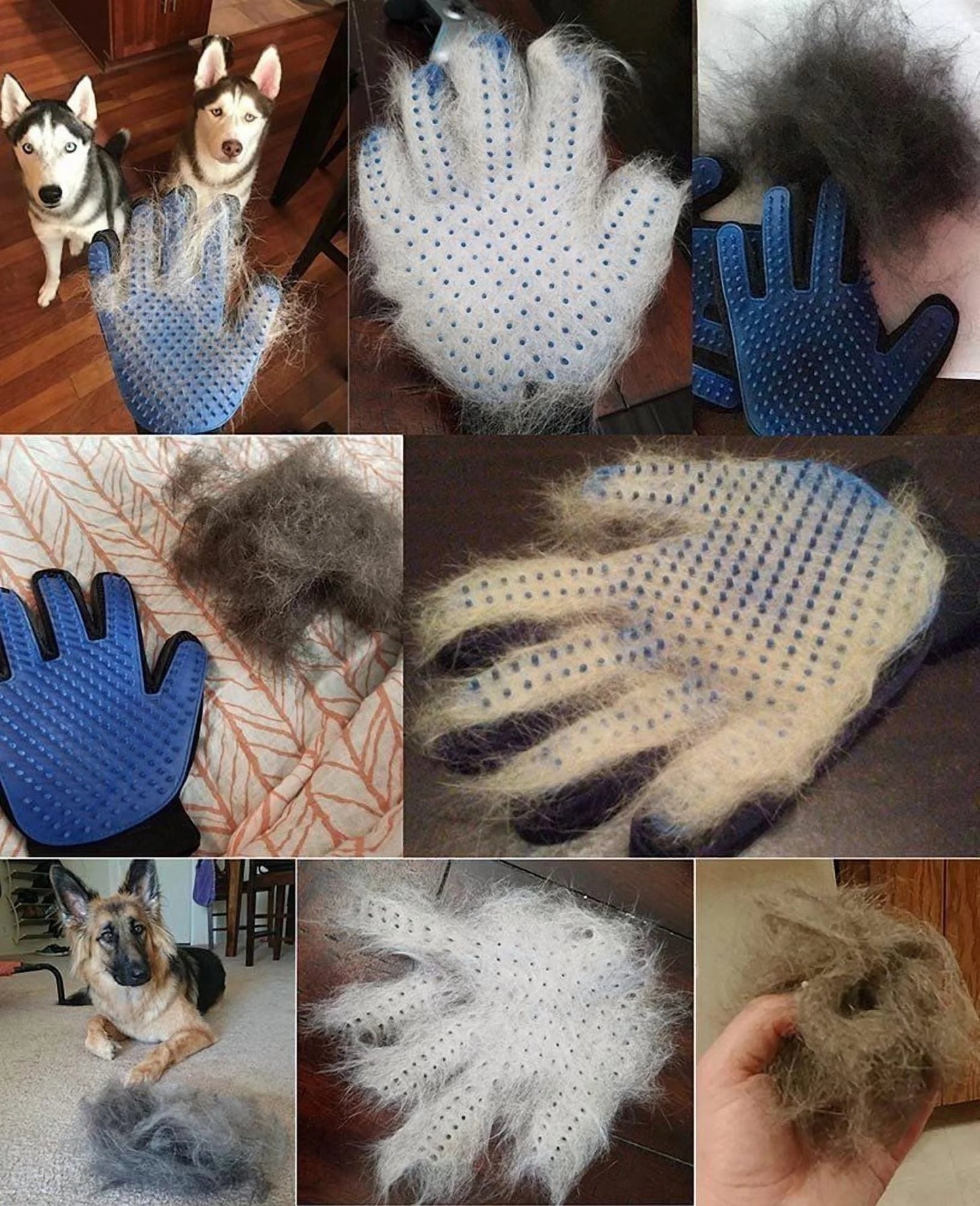 Pet Grooming Gloves Brush Dog Cat Hair Remover Mitt Massage Deshedding 1 Pair Blue - Purrfect Pet Kingdom