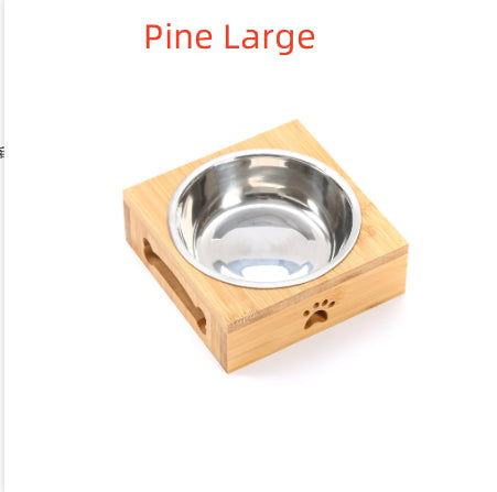 Solid Wood Pet Dining-table Dog Water Bowl Stainless Steel