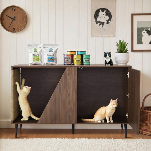 Cat Furniture 2 IN 1 Modern Walnut Cabinet Side Table With