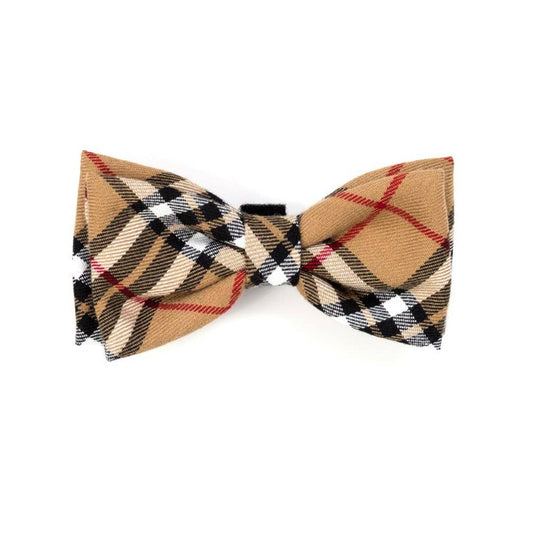 Tan Plaid Pet Bow Tie - 2 Sizes