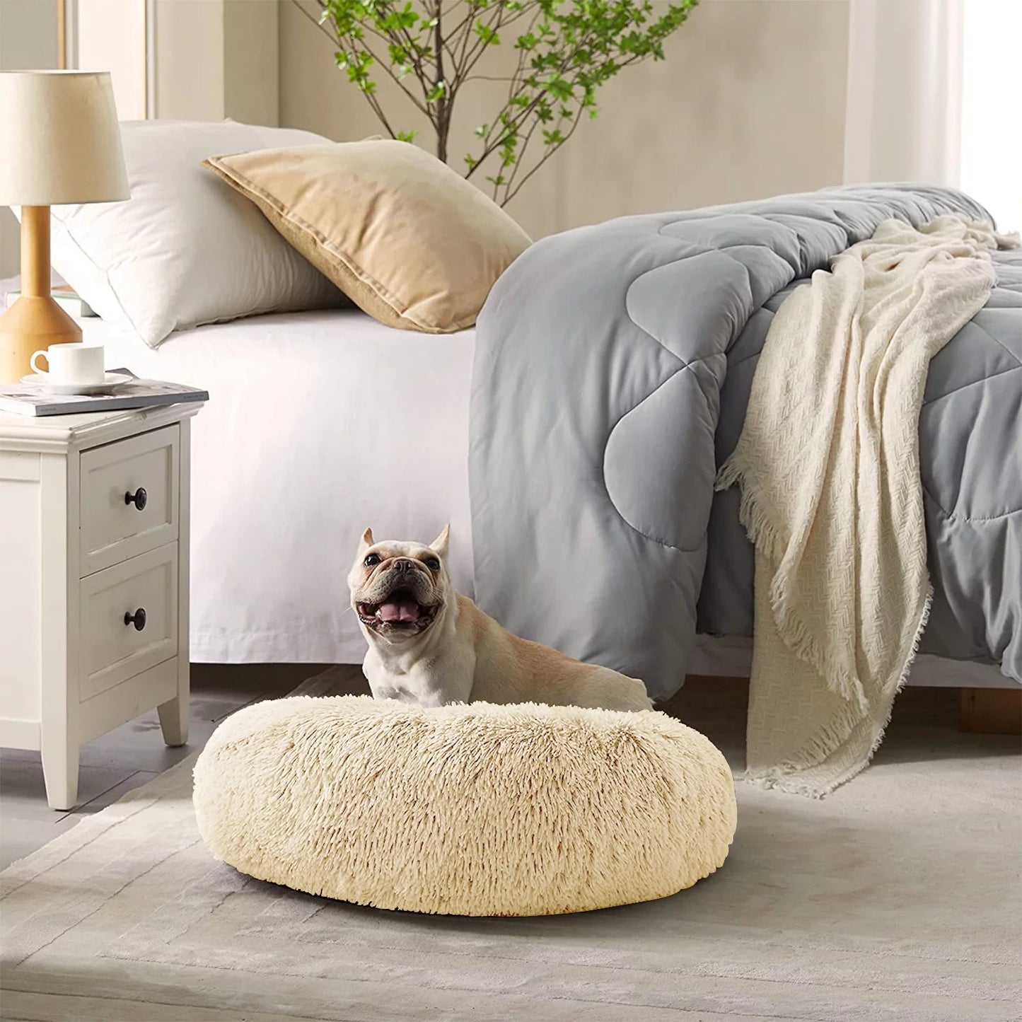 Calming Donut Dog Bed Anti-Anxiety Round Plush 🛏️