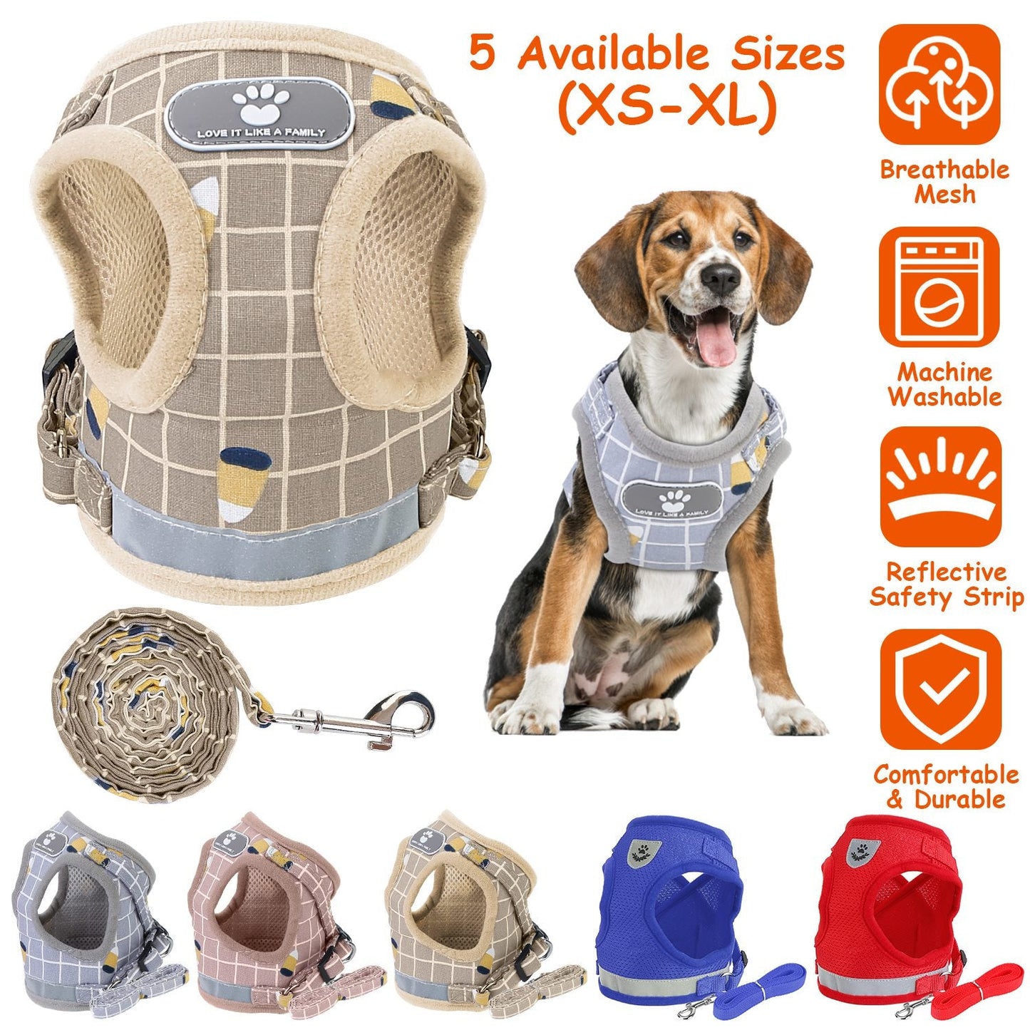 Pet Mesh Harness Dog Leash Set Reflective Chest Strap Adjustable Puppy Vest For Puppies Breeds Dogs Cats Walking Outdoor