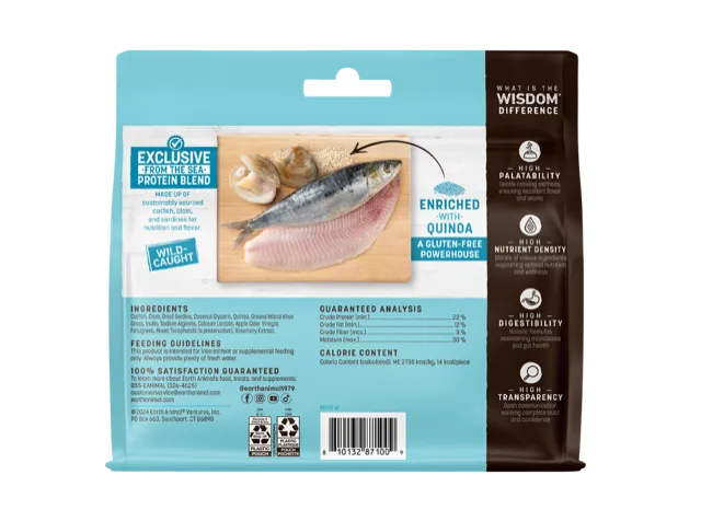 Earth Animal Wisdom Air Dried From The Sea Jerky Dog Treats (4oz) by The Family Pet, featuring natural ingredients in a 4o...