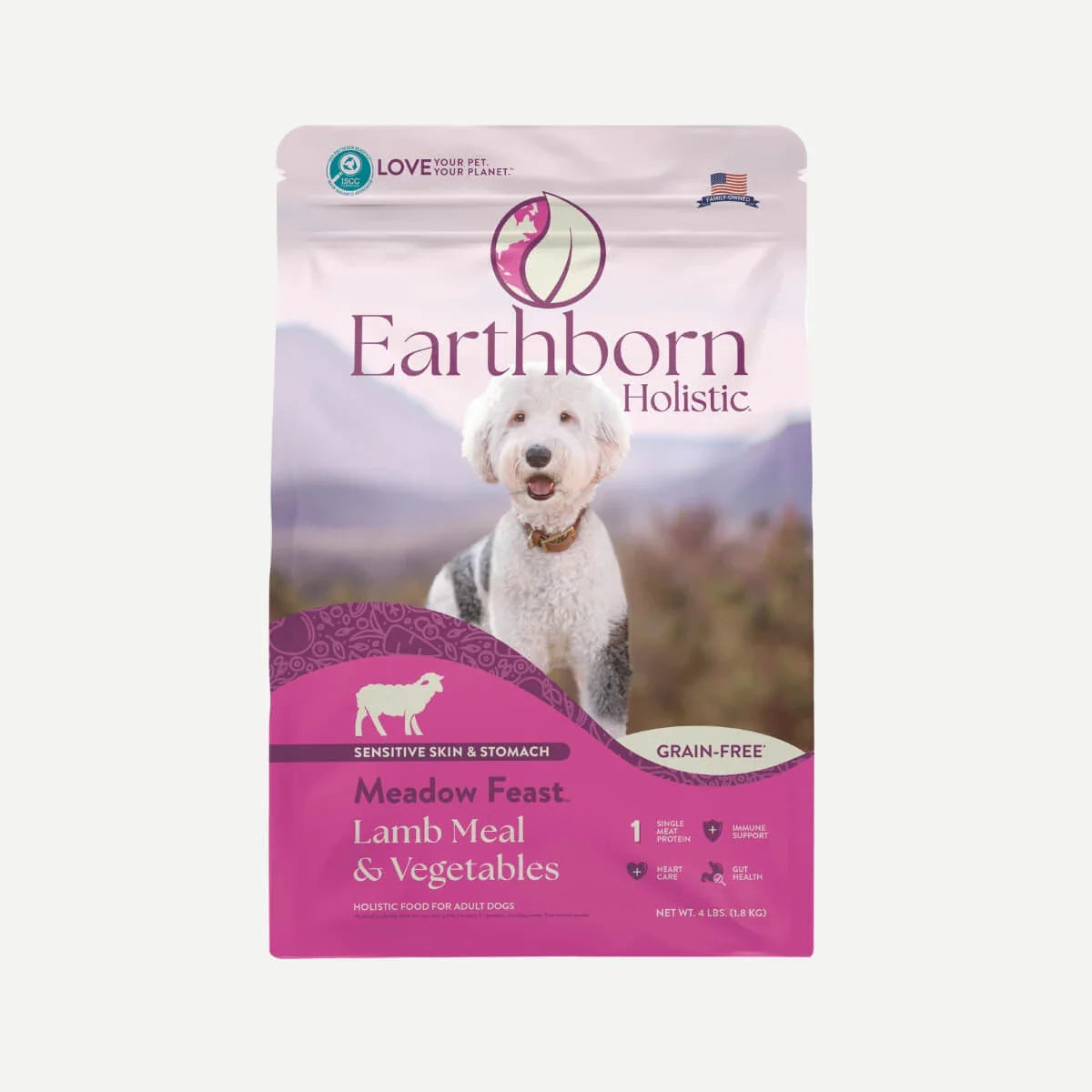 Earthborn grain free dog food Meadow Feast with lamb meal and vegetables for sensitive stomachs