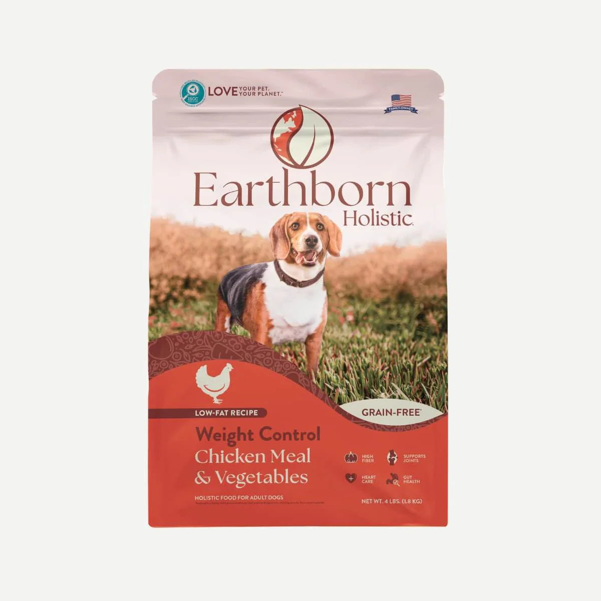 Earthborn Holistic Chicken Meal and Vegetables grain free weight control dog food in a 4 lb bag