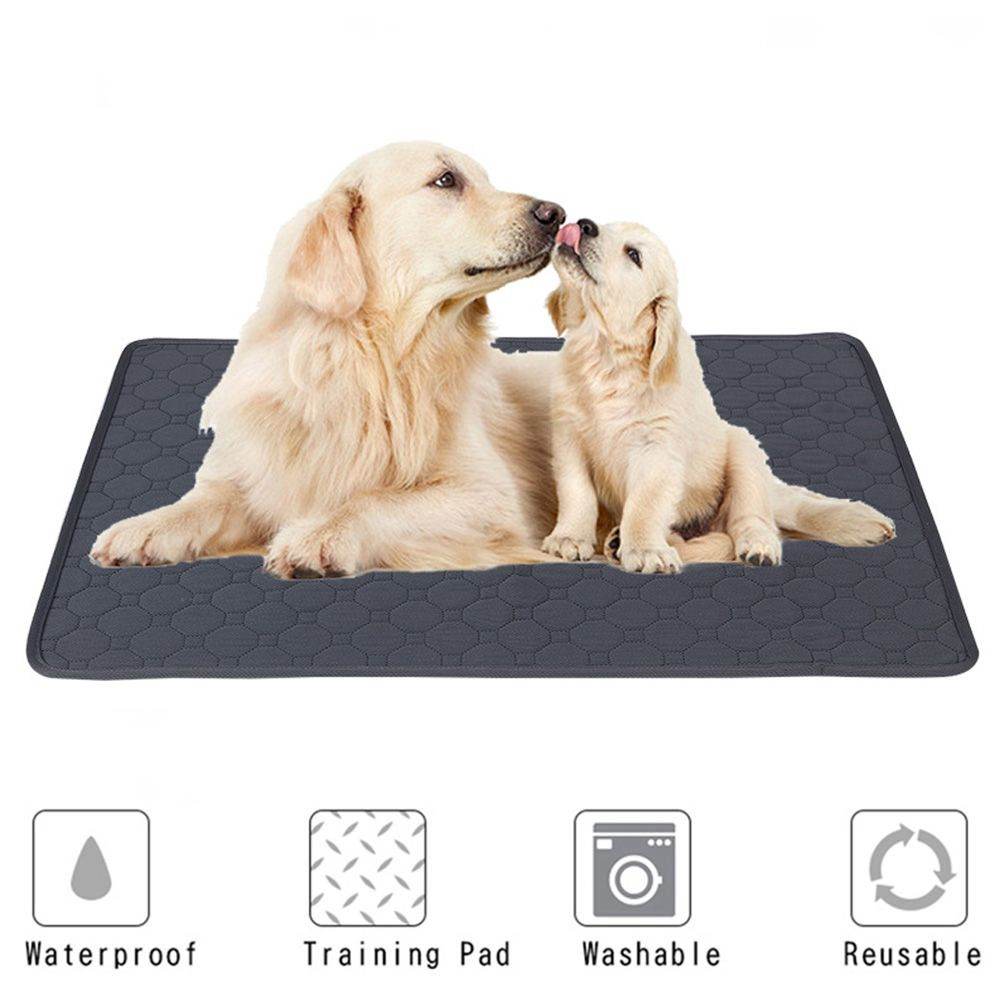 Purrfect Pet Kingdom easy clean dog training mat with a golden retriever and puppy on black waterproof pad