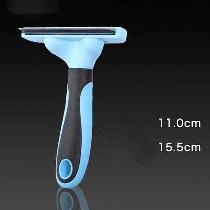 Purrfect Pet Kingdom easy clean pet hair brush with blue and black ergonomic handle for brushing and detangling