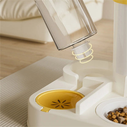 Pet Cartoon Feeding And Watering Dispenser With Large
