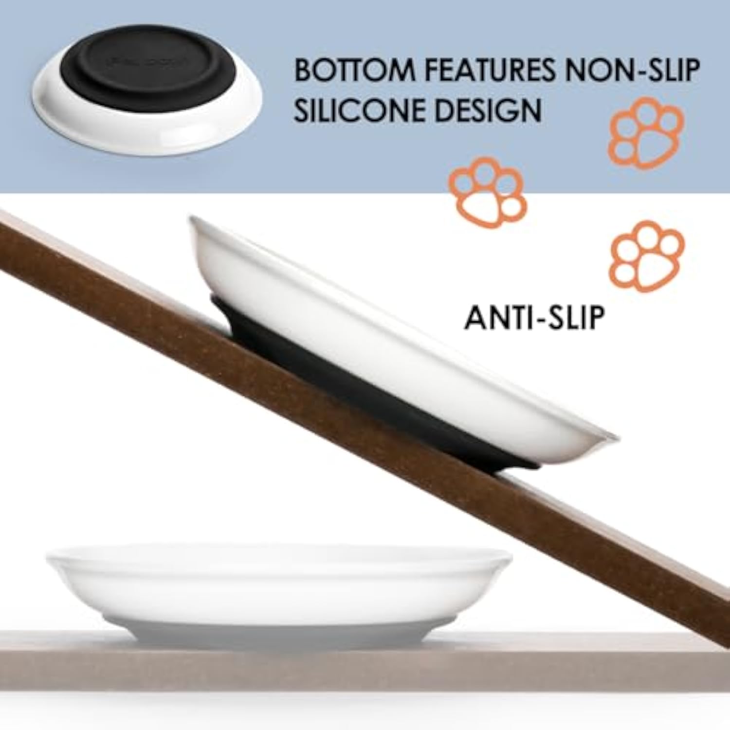 Purrfect Pet Kingdom Ceramic Cat Food Bowls Whisker Friendly Cat Bowls With Nonsl (Paw print plate black) - Premium Pet Bowls & Feeders