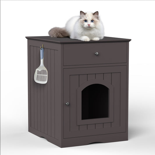 Wooden Pet House Cat Litter Box Enclosure with Drawer, Side