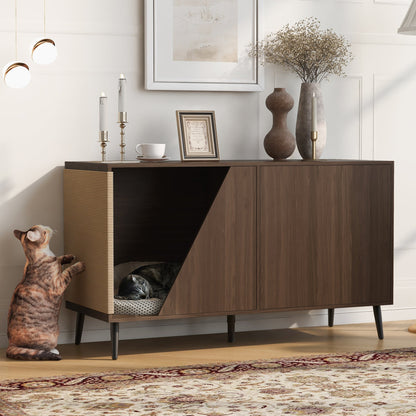 Cat Furniture 2 IN 1 Modern Walnut Cabinet Side Table With