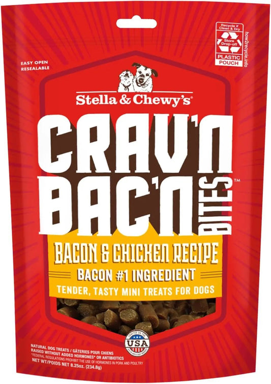 Training Dog Treats - Crav'N Bac'N Soft Bacon & Chicken Bites - Premium USA Made - Low Calorie Rewards - 8.25Oz