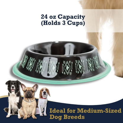 Non-Skid Boho Stainless Steel Dog Bowl – with Whimsical
