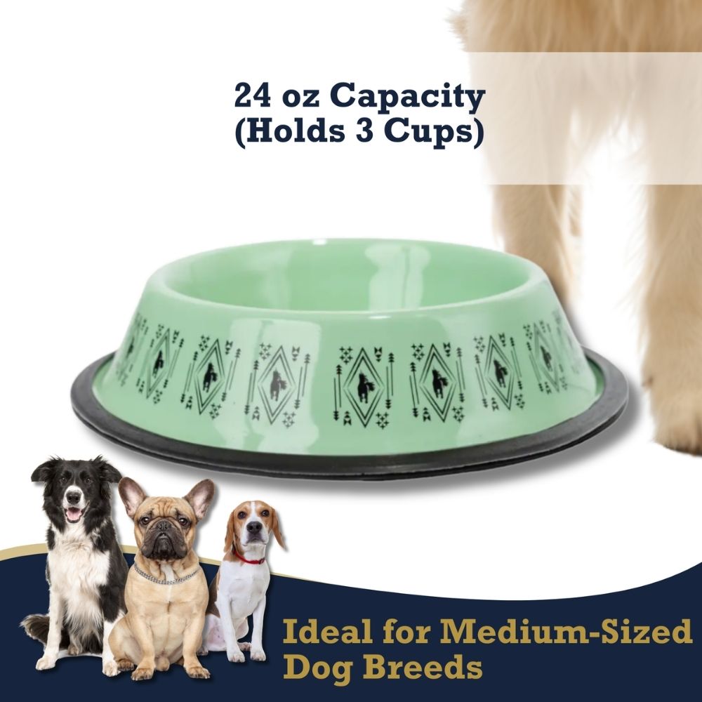 Non-Skid Boho Stainless Steel Dog Bowl – with Whimsical