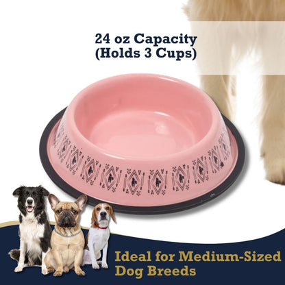 Non-Skid Boho Stainless Steel Dog Bowl – with Whimsical