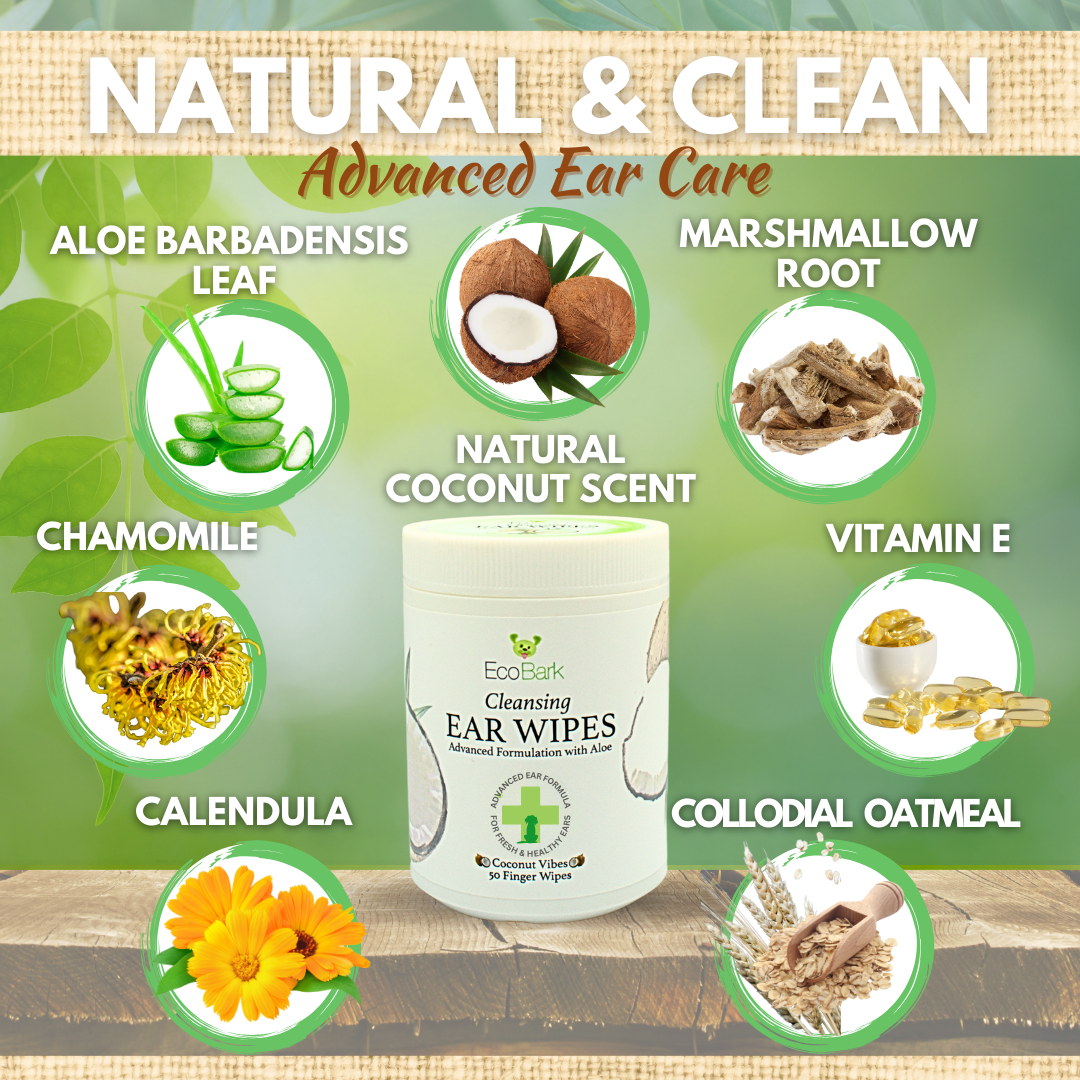 Dog Supply Natural Ear Finger Wipes EcoBark Coconut Essentia - lifestyle product image for dog supply