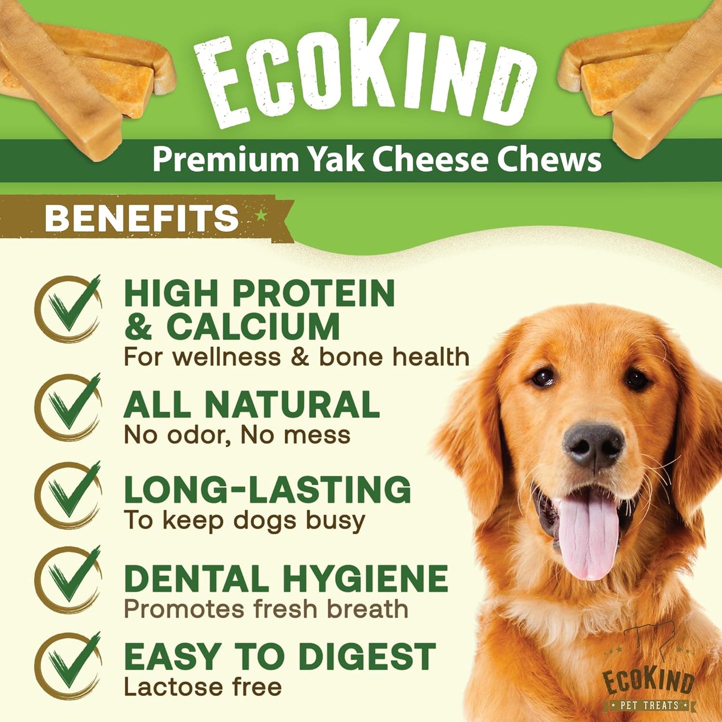 EcoKind Premium Yak Cheese Chews for small dogs, long-lasting healthy chews for small dogs with high protein