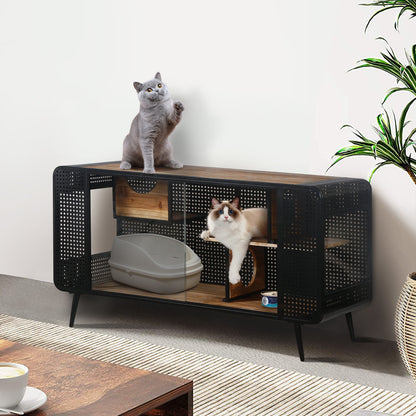 Modern Spacious Cat House with Tempered Glass and Iron Frame