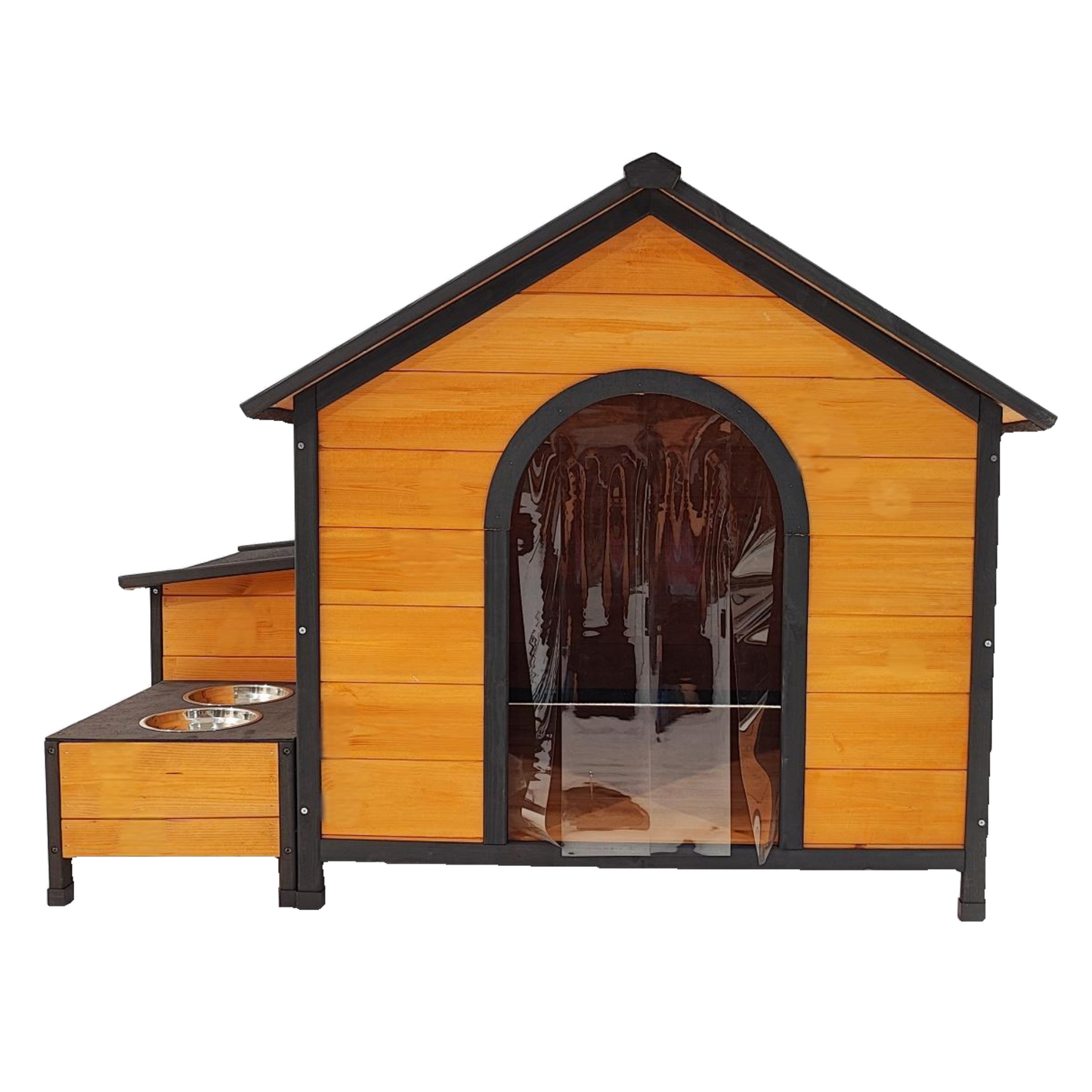 XPT088 Wearable and Strong Wooden Dog House with Metal Bowls