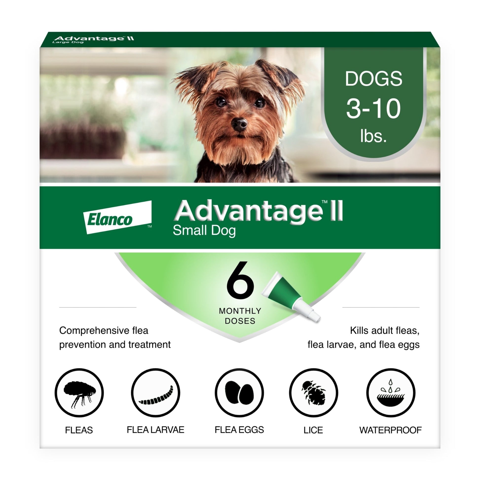 Advantage II Small Dog Flea & Tick Prevention 6 pack for dogs 3-10 lbs, best dog flea control